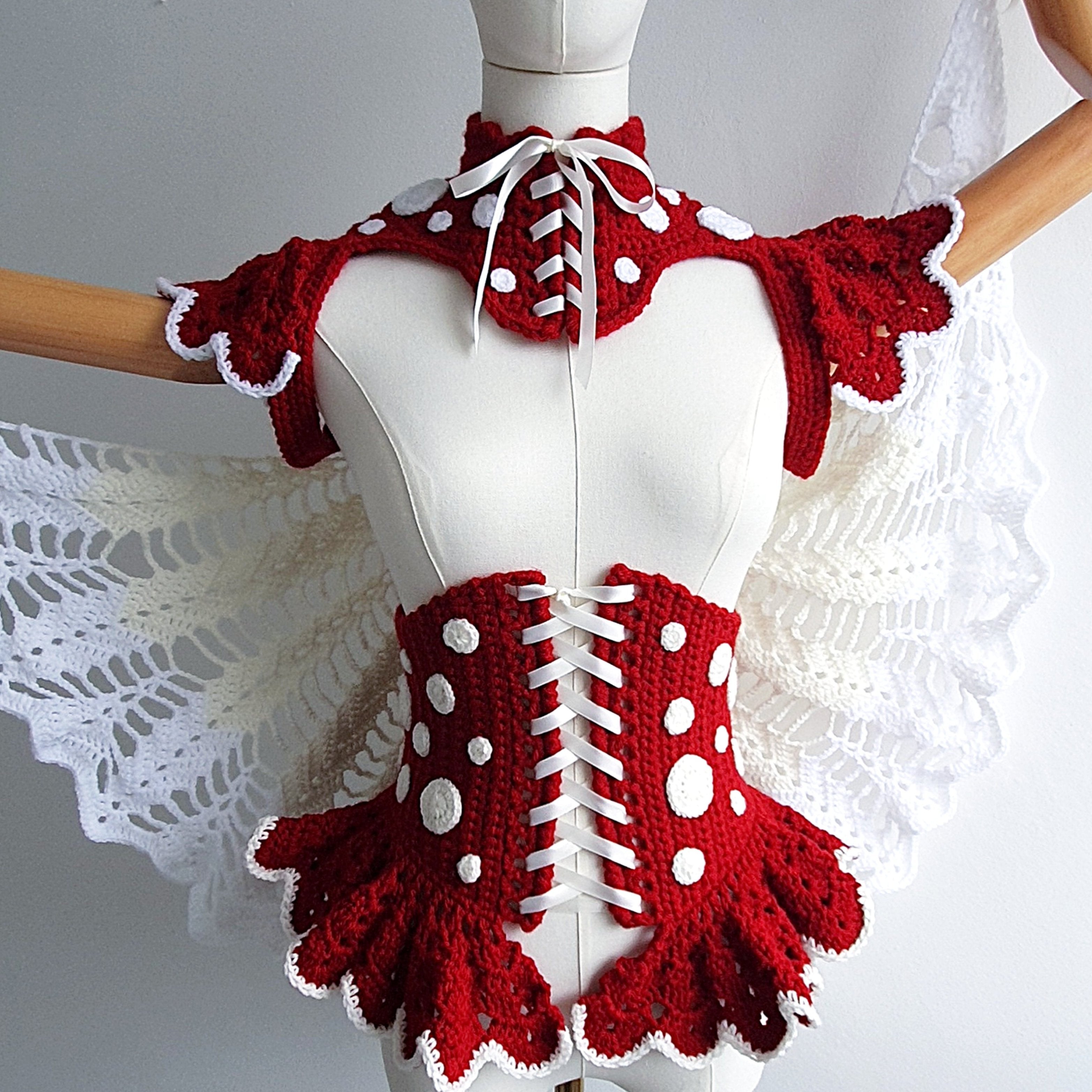 Crochet Pattern: The Amanita Set - Corset, Harness, Cape & Cuffs