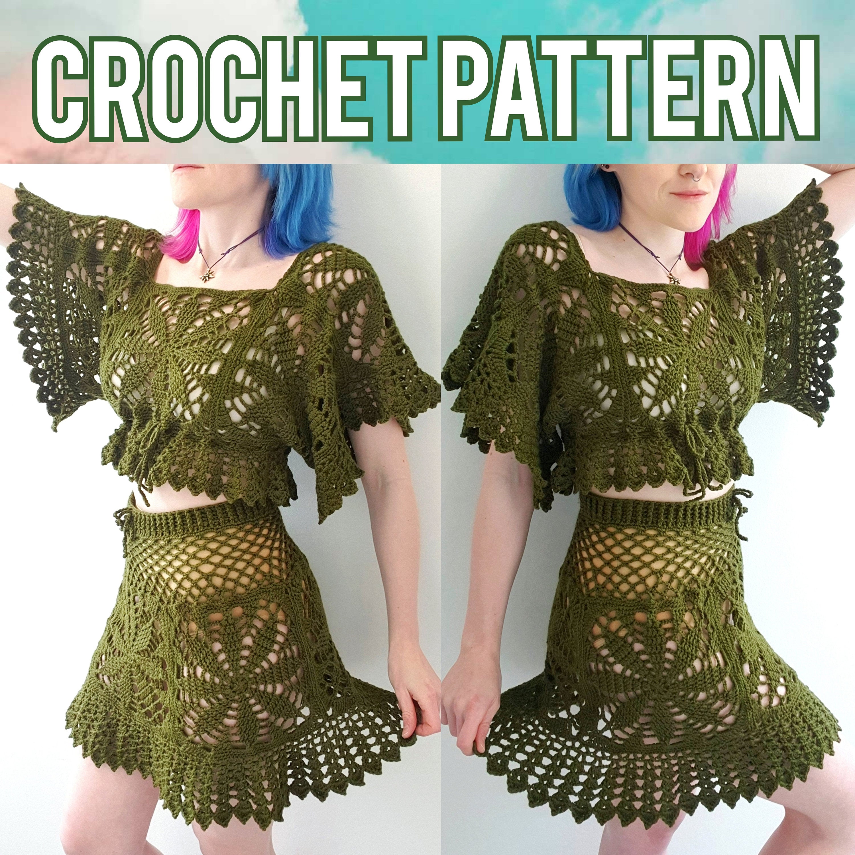 Crochet Pattern: The Leaf Burst Crop Top & Skirt Set