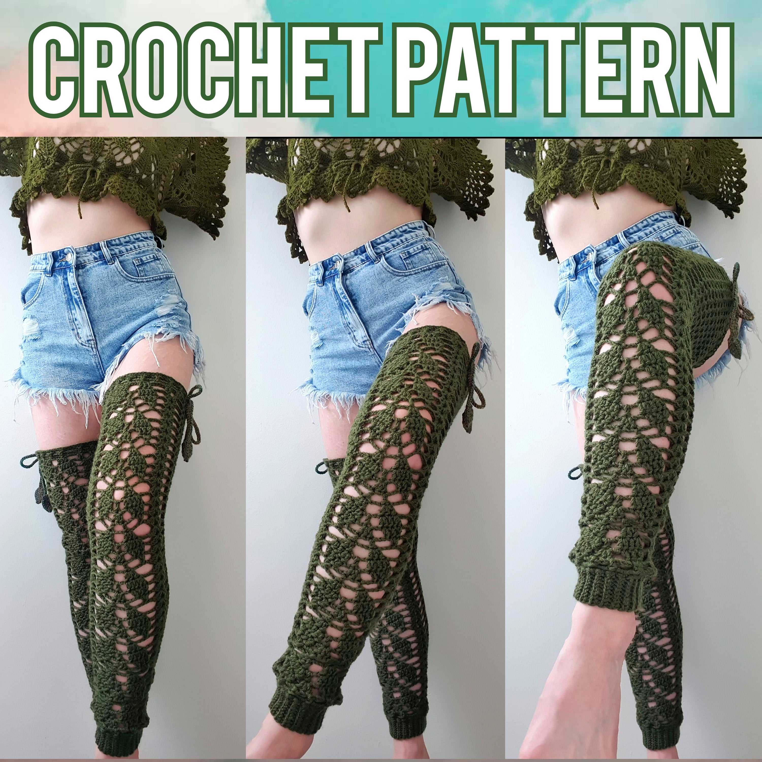 Crochet Pattern: The Trailing Leaf Thigh High Leg Warmers