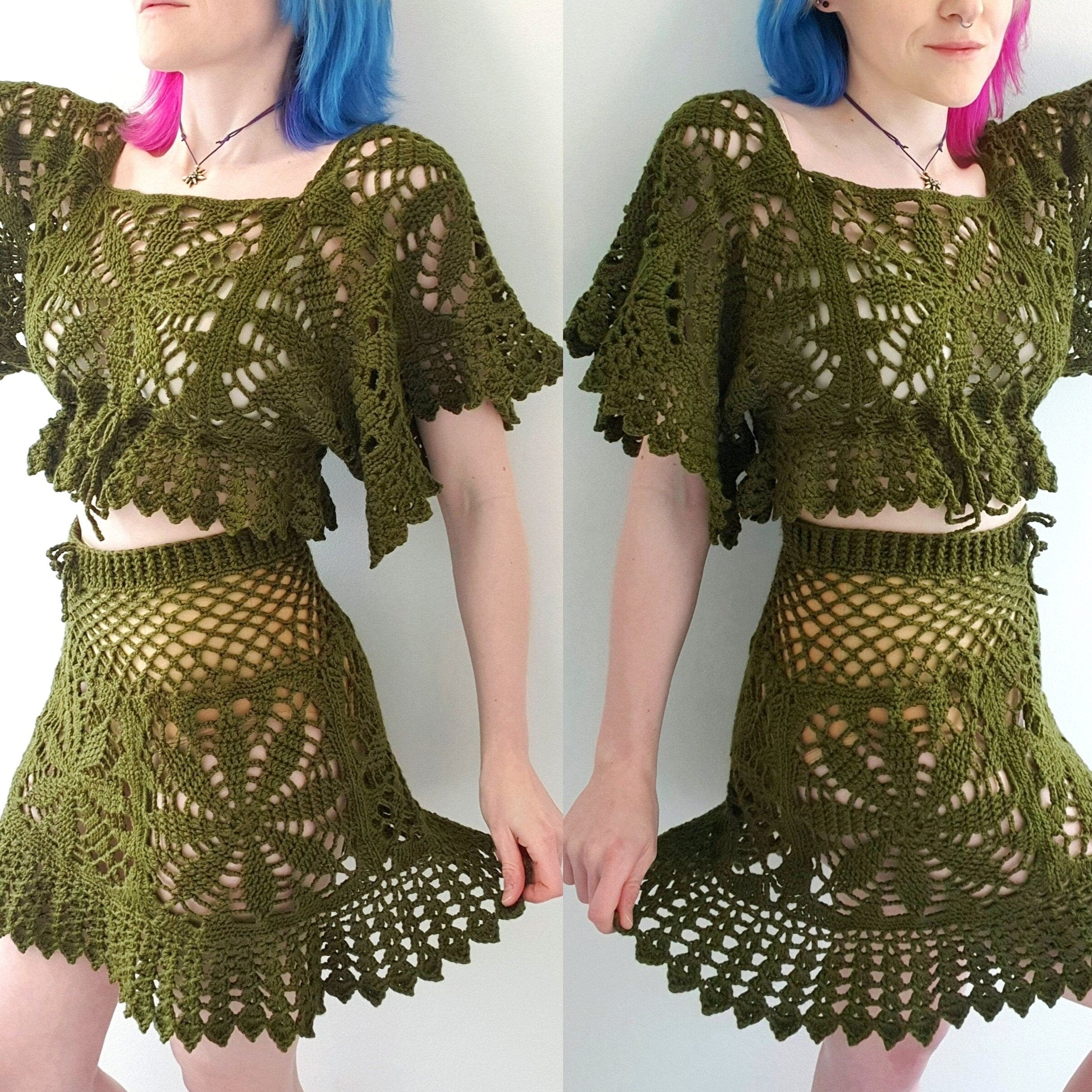 Crochet Pattern: The Leaf Burst Crop Top & Skirt Set