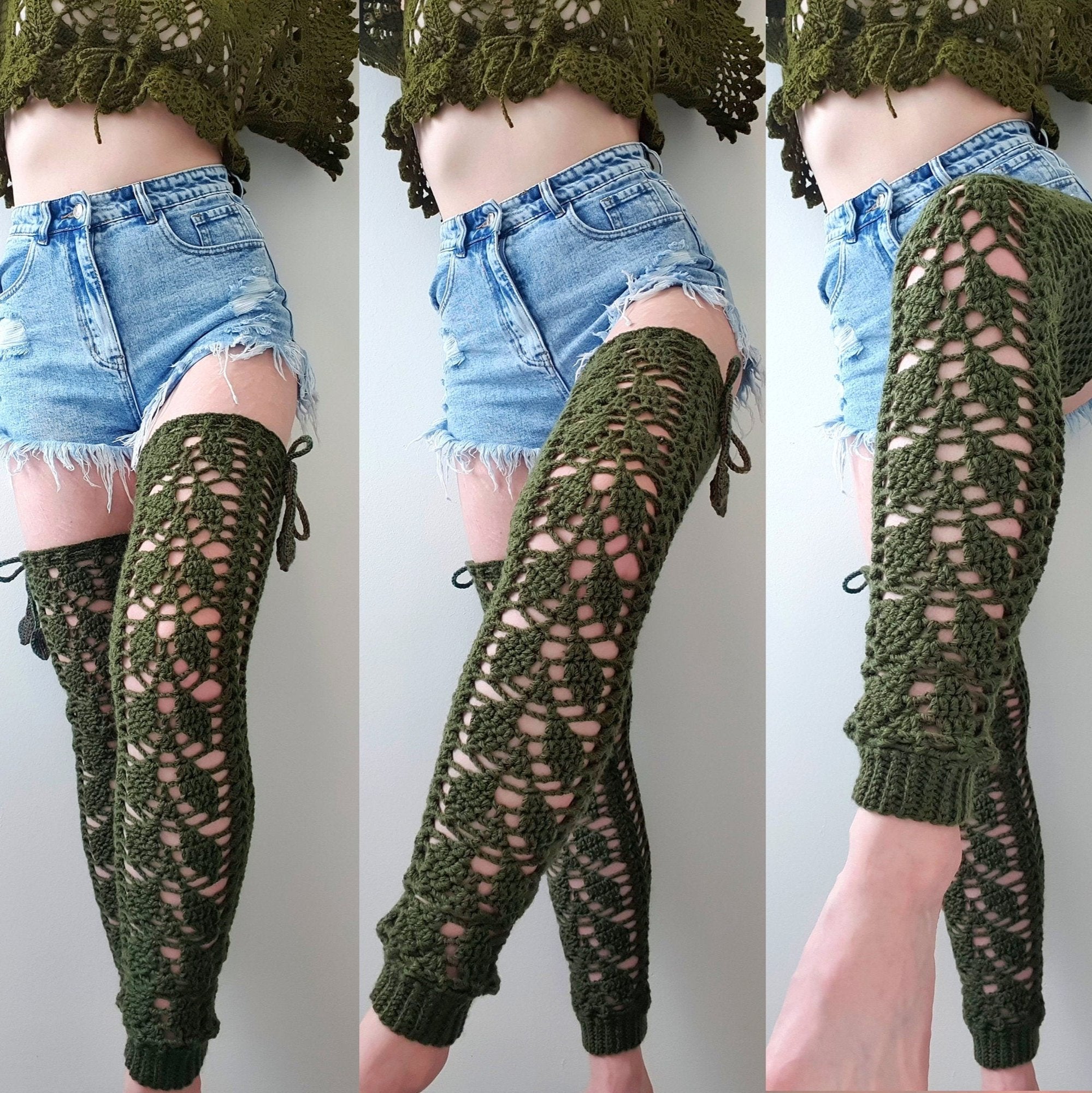 Crochet Pattern: The Trailing Leaf Thigh High Leg Warmers